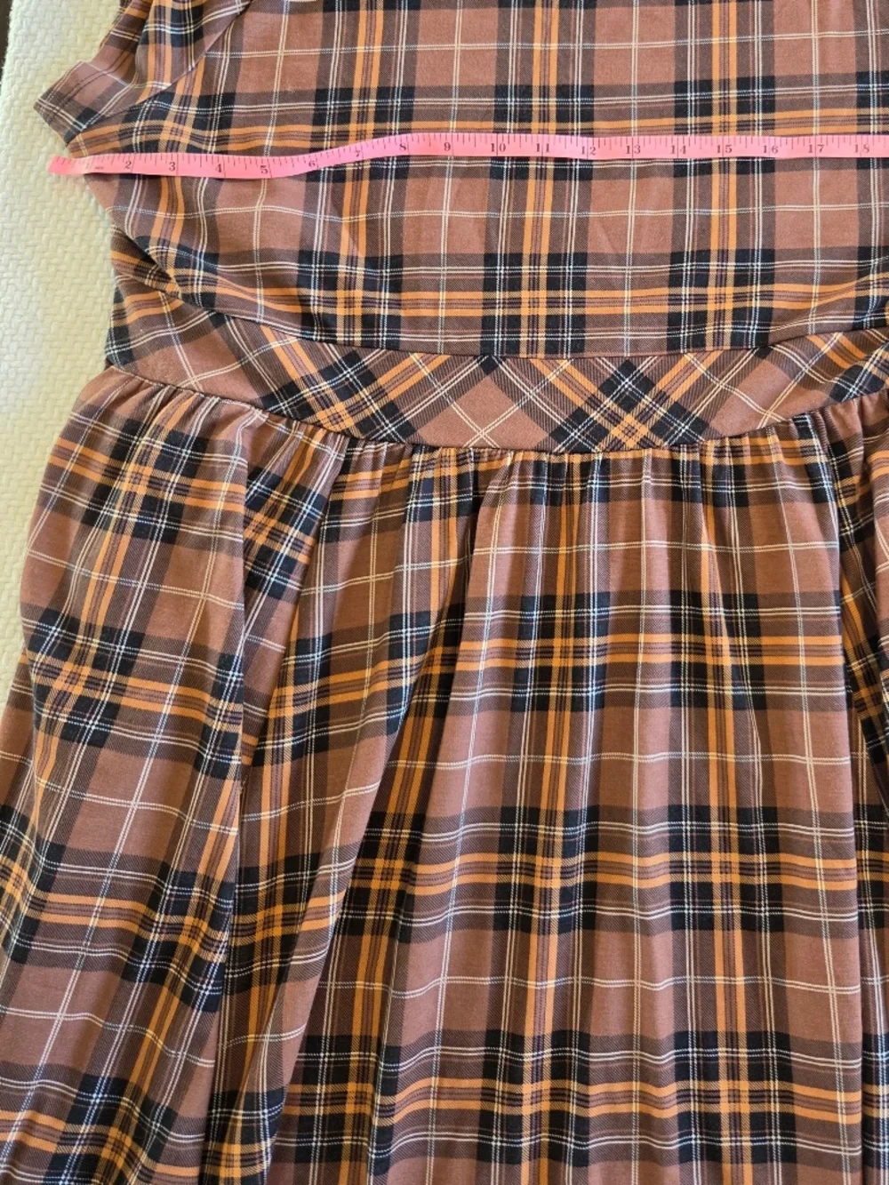 Torrid midi dress size 3X brown/black plaid short sleeves stretch jersey cottage - Picture 9 of 10